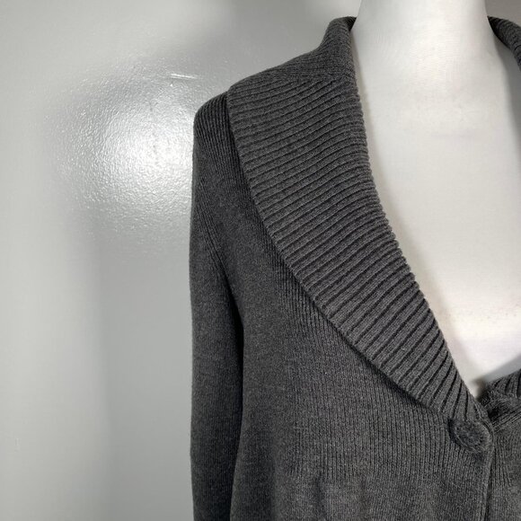 JM Collection Charcoal Gray Shawl Neck 1 Button Lock Long Sleeve Cardigan L - Picture 4 of 12